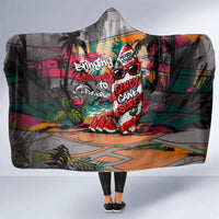 Tropical Christmas In July Candy Cane Surf Hooded Blanket Vibrant Street Art Beach Graffiti Graphic