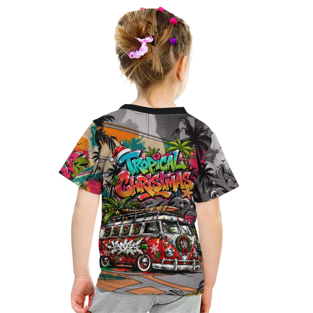Tropical Christmas In July Candy Cane Surf Kid T Shirt Vibrant Street Art Beach Graffiti Graphic