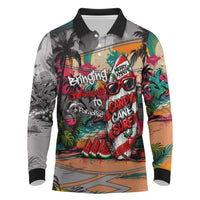 Tropical Christmas In July Candy Cane Surf Long Sleeve Polo Shirt Vibrant Street Art Beach Graffiti Graphic