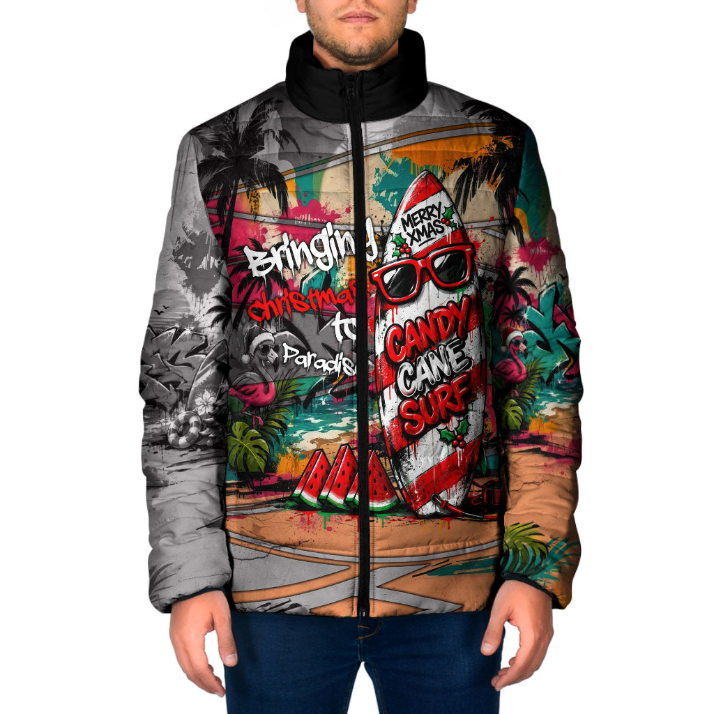 Tropical Christmas In July Candy Cane Surf Padded Jacket Vibrant Street Art Beach Graffiti Graphic TS04 Men Orange Grey - Polynesian Pride