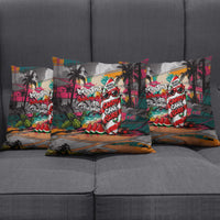 Tropical Christmas In July Candy Cane Surf Pillow Cover Vibrant Street Art Beach Graffiti Graphic
