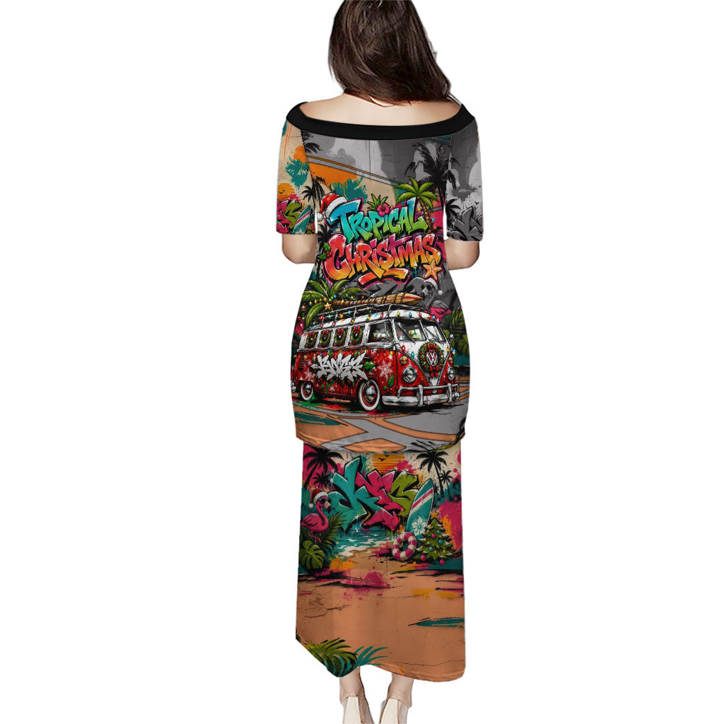 Tropical Christmas In July Candy Cane Surf Puletasi Vibrant Street Art Beach Graffiti Graphic