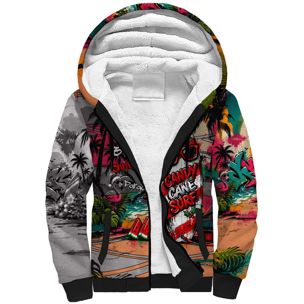Tropical Christmas In July Candy Cane Surf Sherpa Hoodie Vibrant Street Art Beach Graffiti Graphic TS04 Unisex Orange Grey - Polynesian Pride