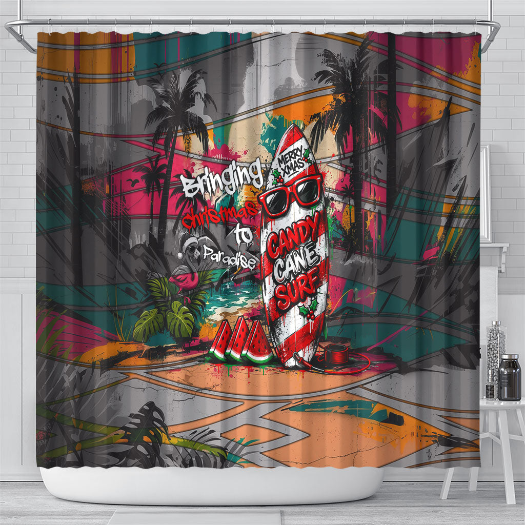 Tropical Christmas In July Candy Cane Surf Shower Curtain Vibrant Street Art Beach Graffiti Graphic TS04 - Polynesian Pride