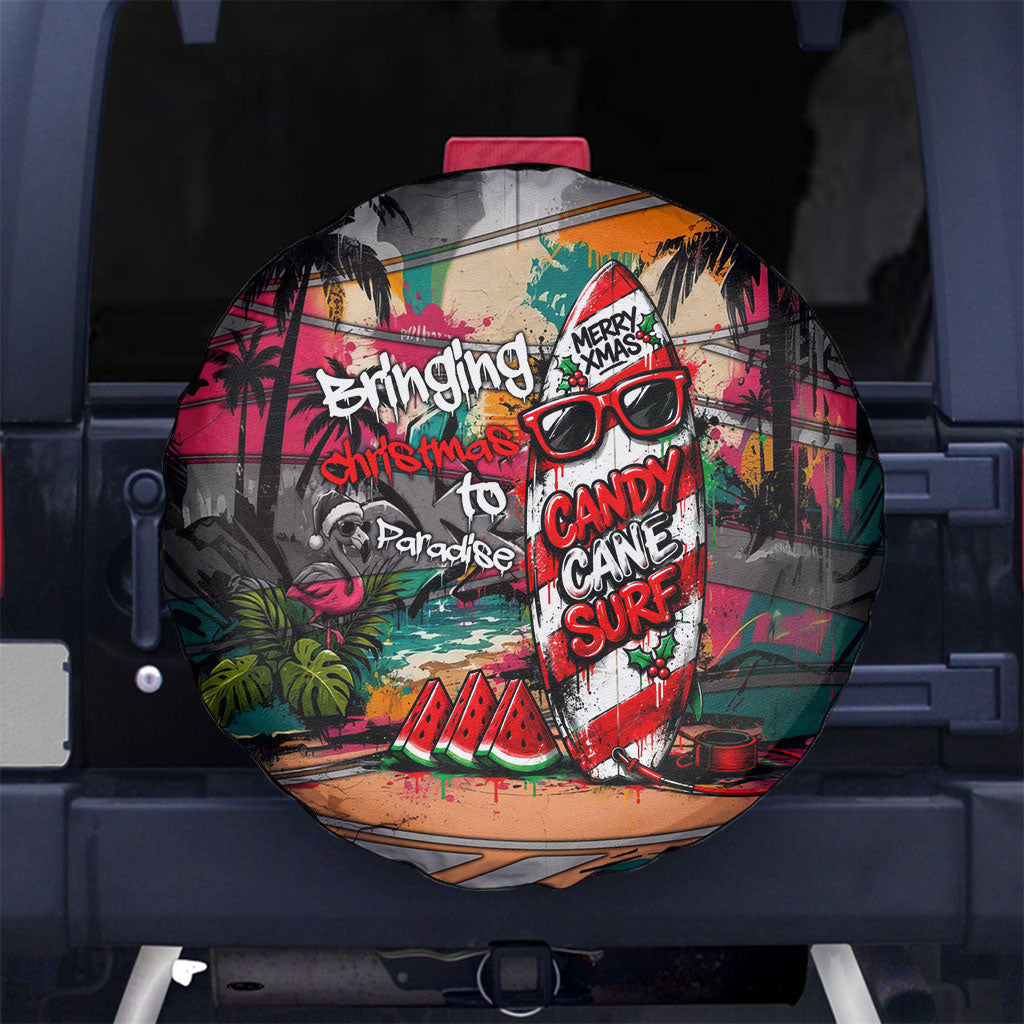 Tropical Christmas In July Candy Cane Surf Spare Tire Cover Vibrant Street Art Beach Graffiti Graphic TS04 No hole Orange Grey - Polynesian Pride