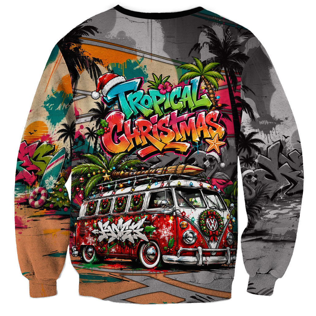 Tropical Christmas In July Candy Cane Surf Sweatshirt Vibrant Street Art Beach Graffiti Graphic
