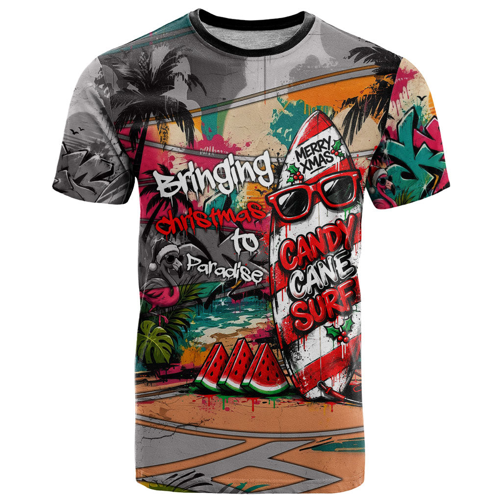 Tropical Christmas In July Candy Cane Surf T Shirt Vibrant Street Art Beach Graffiti Graphic TS04 Orange Grey - Polynesian Pride