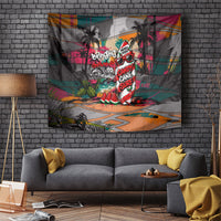 Tropical Christmas In July Candy Cane Surf Tapestry Vibrant Street Art Beach Graffiti Graphic