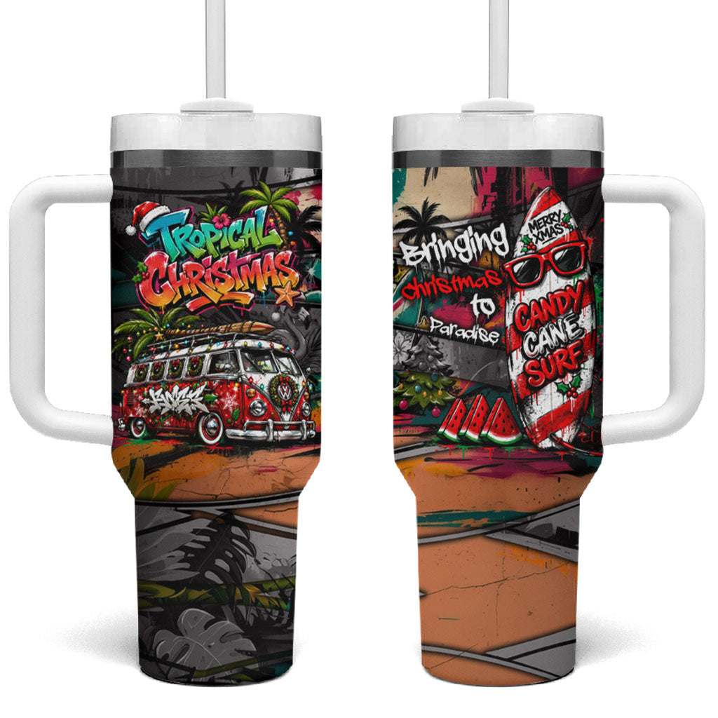 Tropical Christmas In July Candy Cane Surf Tumbler With Handle Vibrant Street Art Beach Graffiti Graphic TS04 One Size: 40 oz Orange Grey - Polynesian Pride
