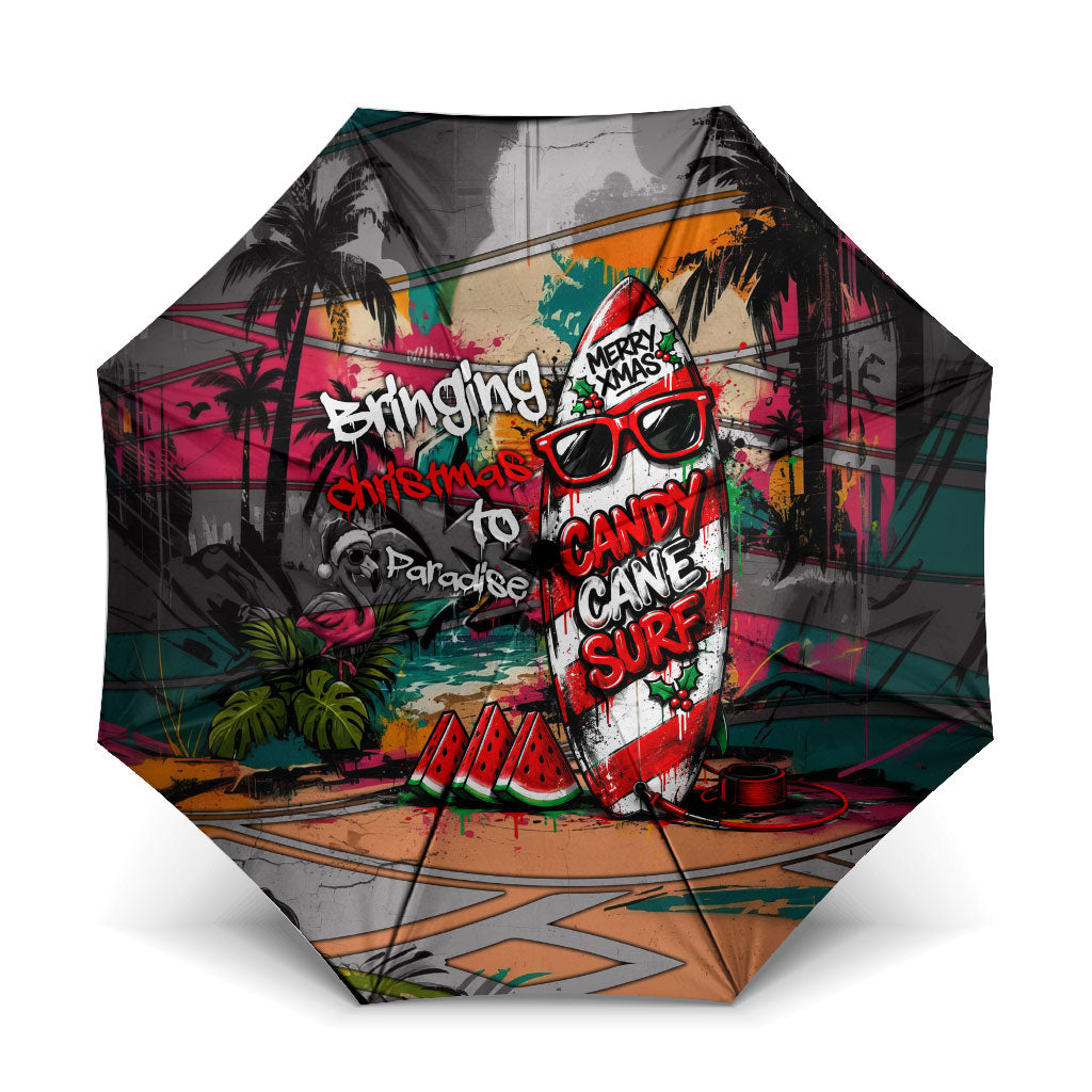 Tropical Christmas In July Candy Cane Surf Umbrella Vibrant Street Art Beach Graffiti Graphic TS04 One Size Folded 11.42 inch Opened Diameter 37.4 inch Orange Grey - Polynesian Pride