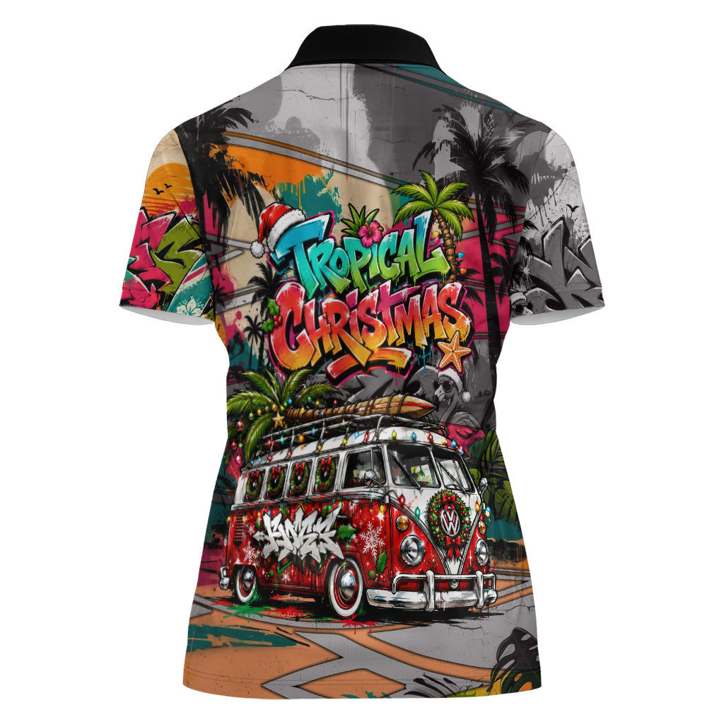 Tropical Christmas In July Candy Cane Surf Women Polo Shirt Vibrant Street Art Beach Graffiti Graphic