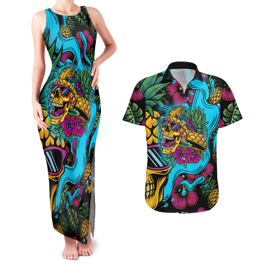 Pineapple Skull Couples Matching Tank Maxi Dress and Hawaiian Shirt Sumer Time TS04 - Polynesian Pride