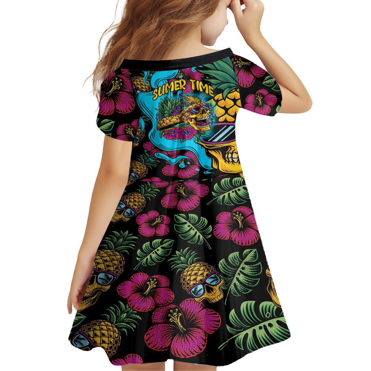 Pineapple Skull Family Matching Long Sleeve Bodycon Dress and Hawaiian Shirt Sumer Time TS04 - Polynesian Pride