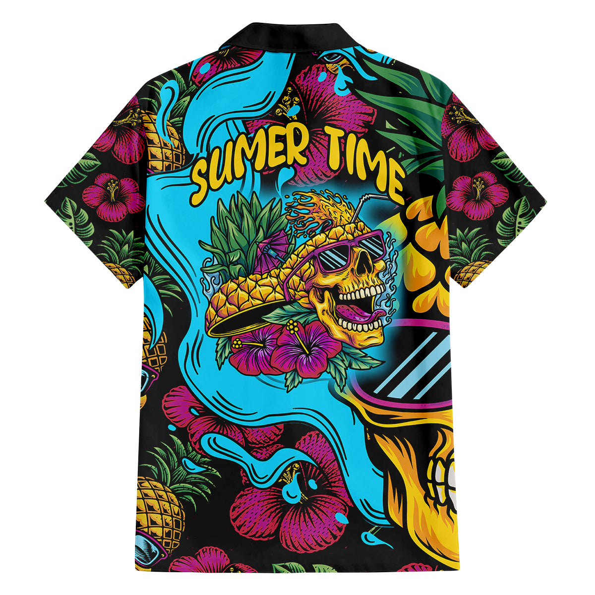 Pineapple Skull Family Matching Short Sleeve Bodycon Dress and Hawaiian Shirt Sumer Time TS04 - Polynesian Pride