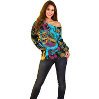 Pineapple Skull Off Shoulder Sweater Sumer Time TS04 - Polynesian Pride