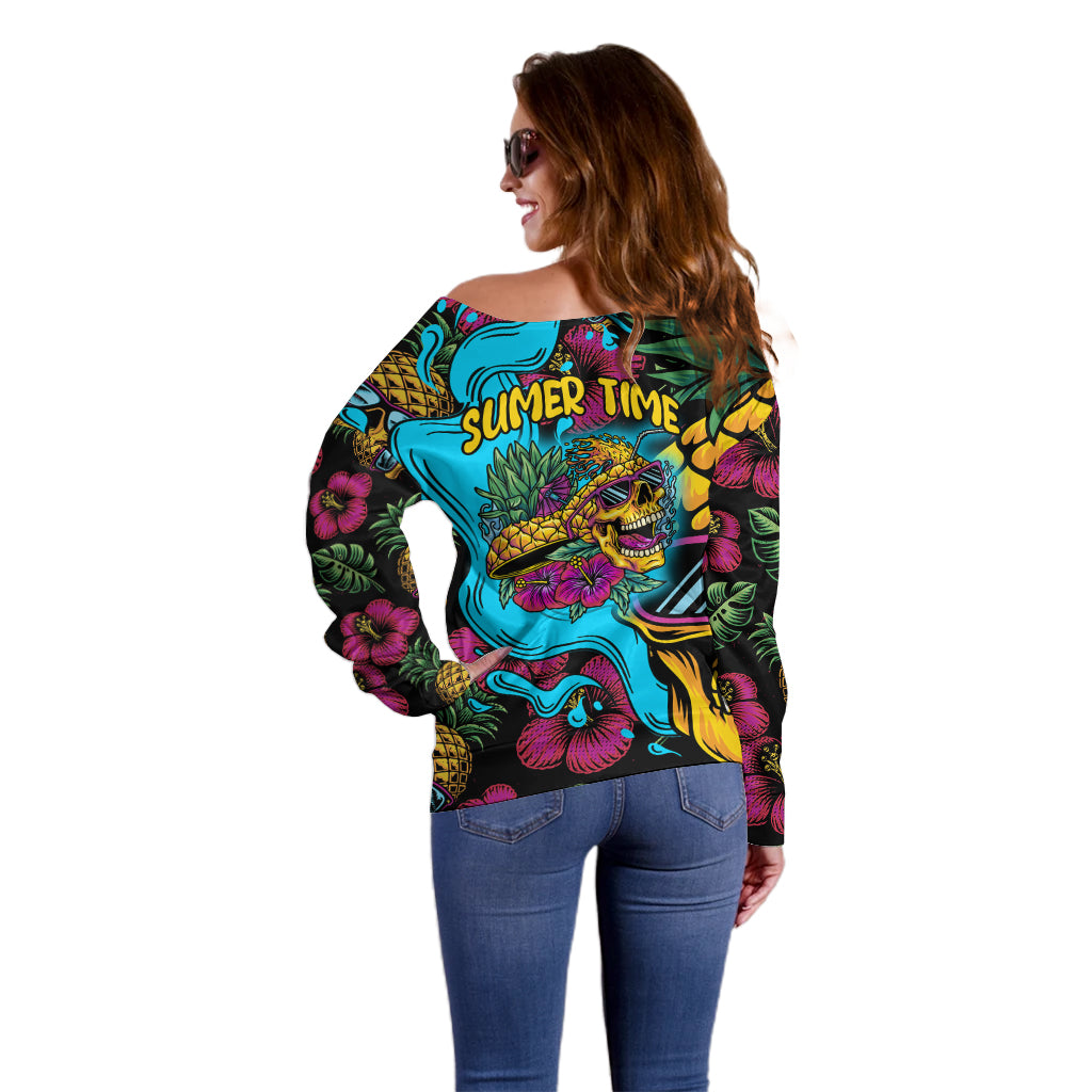 Pineapple Skull Off Shoulder Sweater Sumer Time TS04 - Polynesian Pride