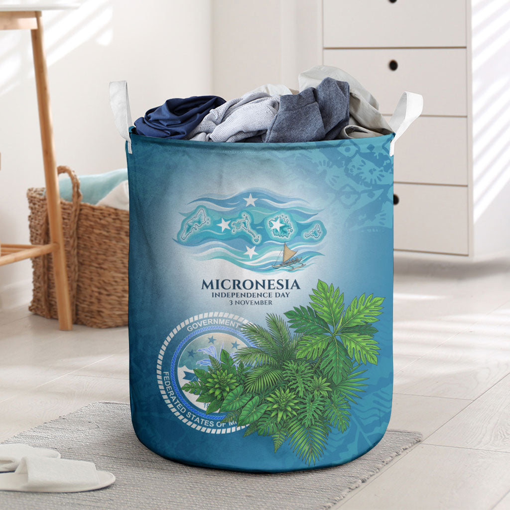 Micronesia Independence Day Laundry Basket FSM Patriotic Pacific Island Nan Madol Ruins Seabird Tropical TS04 Blue Green - Polynesian Pride