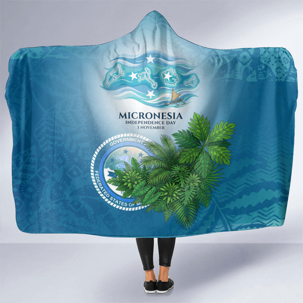 Micronesia Independence Day Hooded Blanket FSM Patriotic Pacific Island Nan Madol Ruins Seabird Tropical