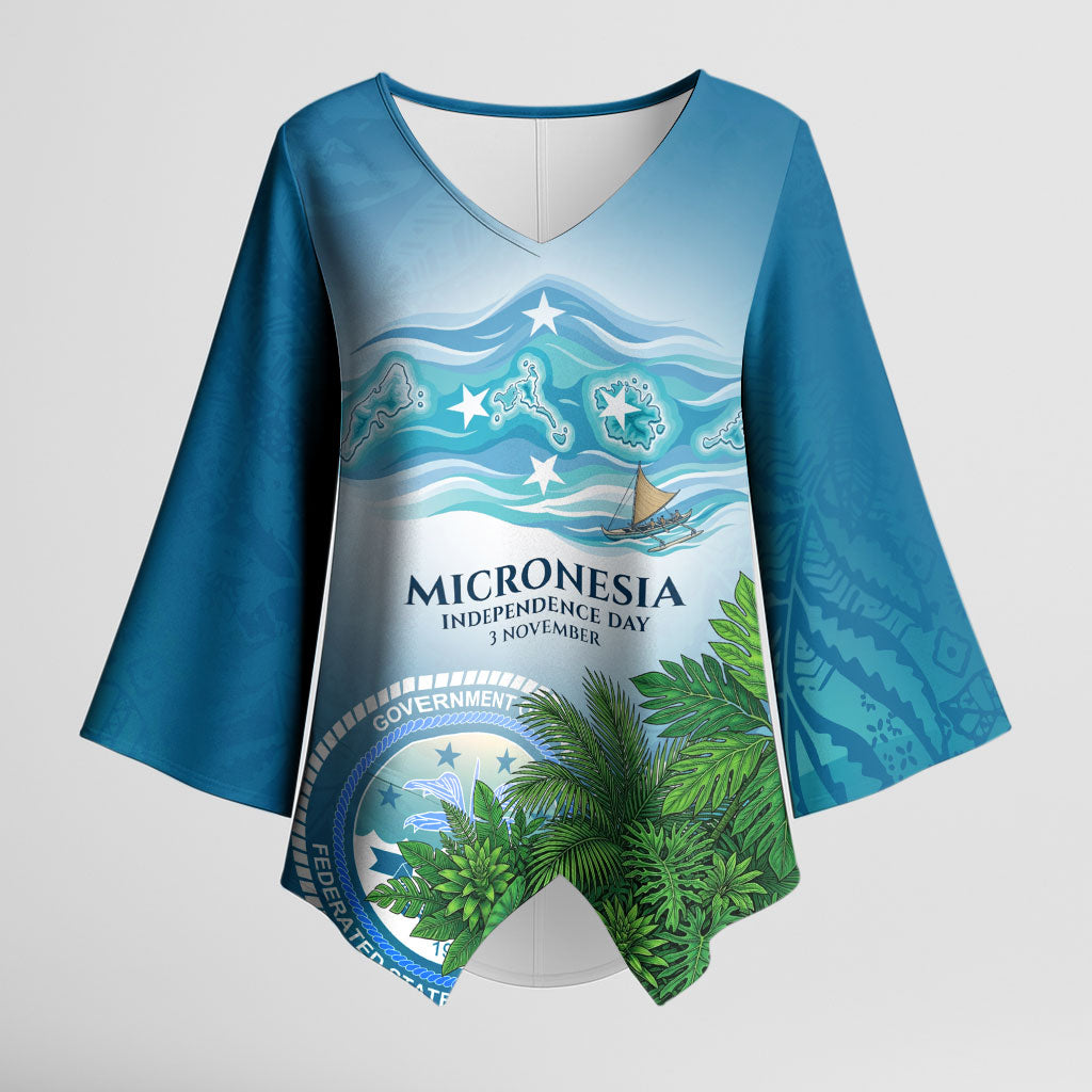 Micronesia Independence Day Kimono Sleeve Blouse FSM Patriotic Pacific Island Nan Madol Ruins Seabird Tropical