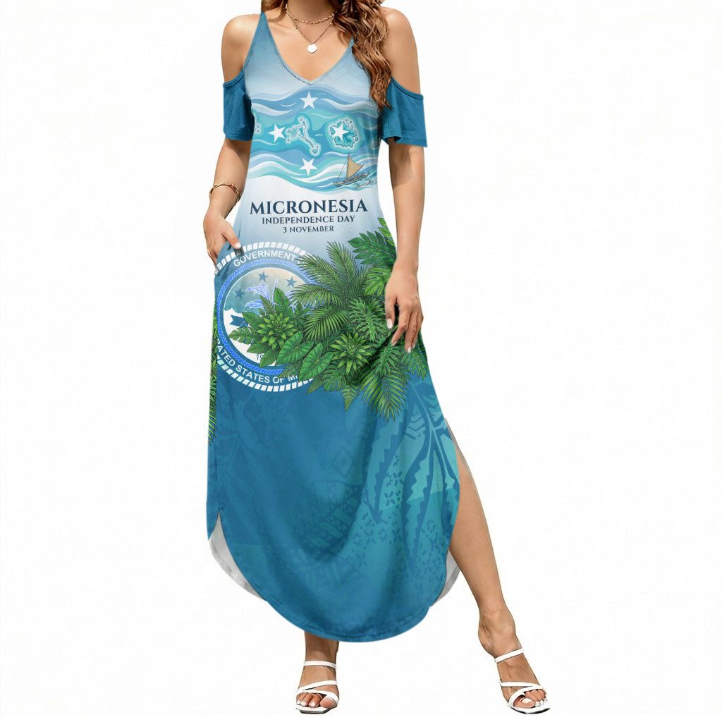 Micronesia Independence Day Summer Maxi Dress FSM Patriotic Pacific Island Nan Madol Ruins Seabird Tropical