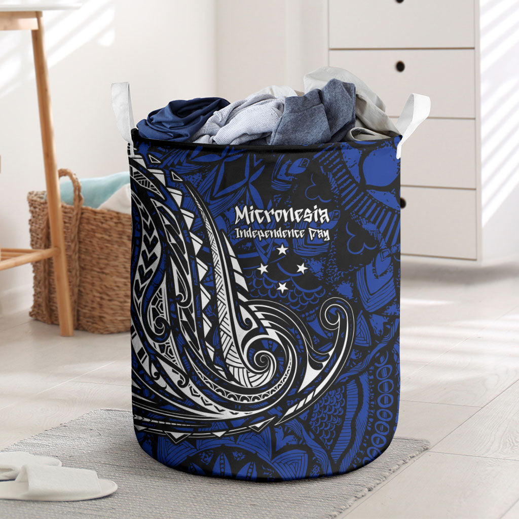 Micronesia Independence Day FSM Laundry Basket Tribal Tattoo Pattern Flag Seal Heritage TS04 Blue Black - Polynesian Pride