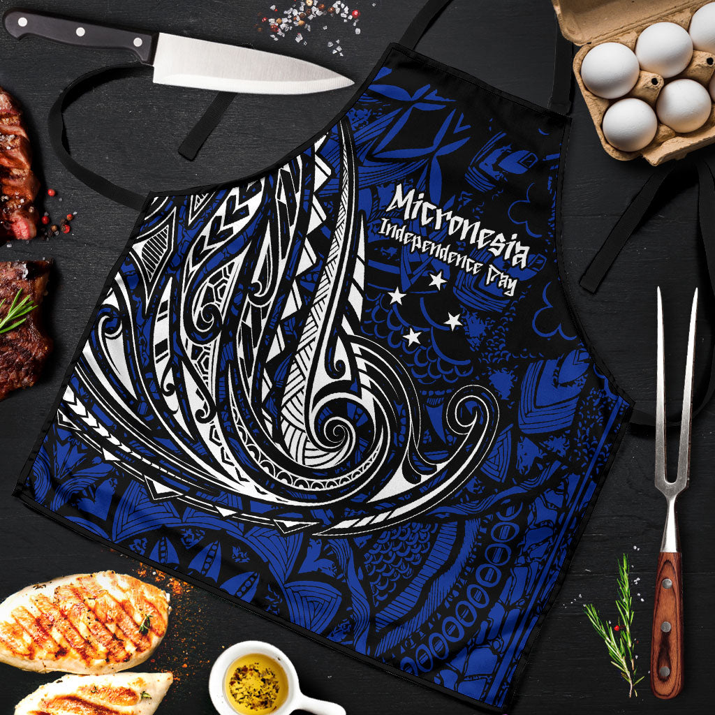 Micronesia Independence Day FSM Apron Tribal Tattoo Pattern Flag Seal Heritage TS04 Blue Black - Polynesian Pride