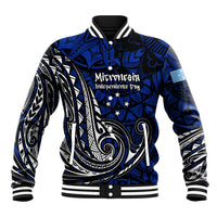 Micronesia Independence Day FSM Baseball Jacket Tribal Tattoo Pattern Flag Seal Heritage TS04 Unisex Blue Black - Polynesian Pride