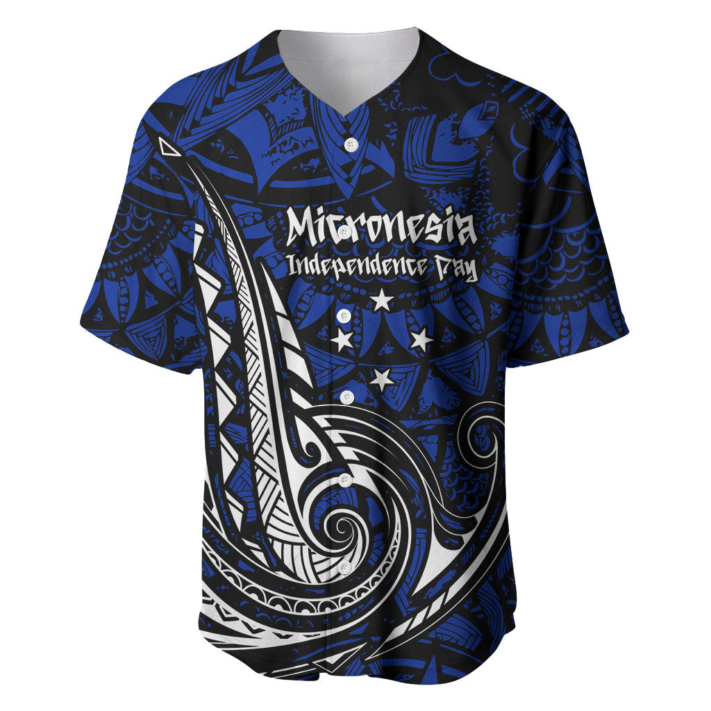 Micronesia Independence Day FSM Baseball Jersey Tribal Tattoo Pattern Flag Seal Heritage TS04 Blue Black - Polynesian Pride
