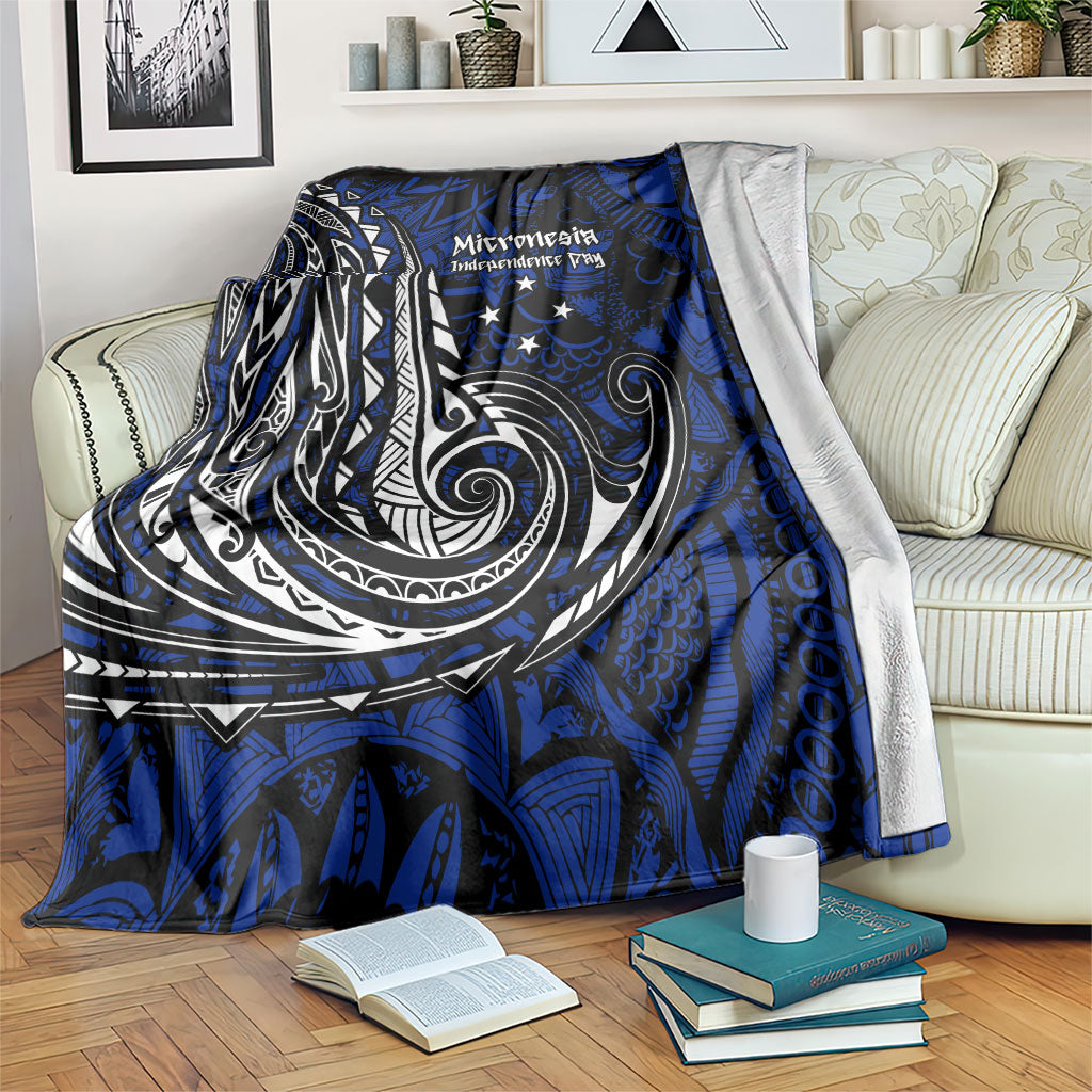 Micronesia Independence Day FSM Blanket Tribal Tattoo Pattern Flag Seal Heritage TS04 Blue Black - Polynesian Pride