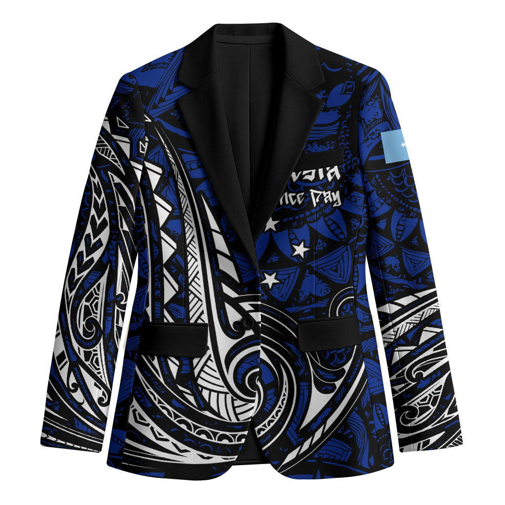 Micronesia Independence Day FSM Blazer Tribal Tattoo Pattern Flag Seal Heritage TS04 Unisex Blue Black - Polynesian Pride