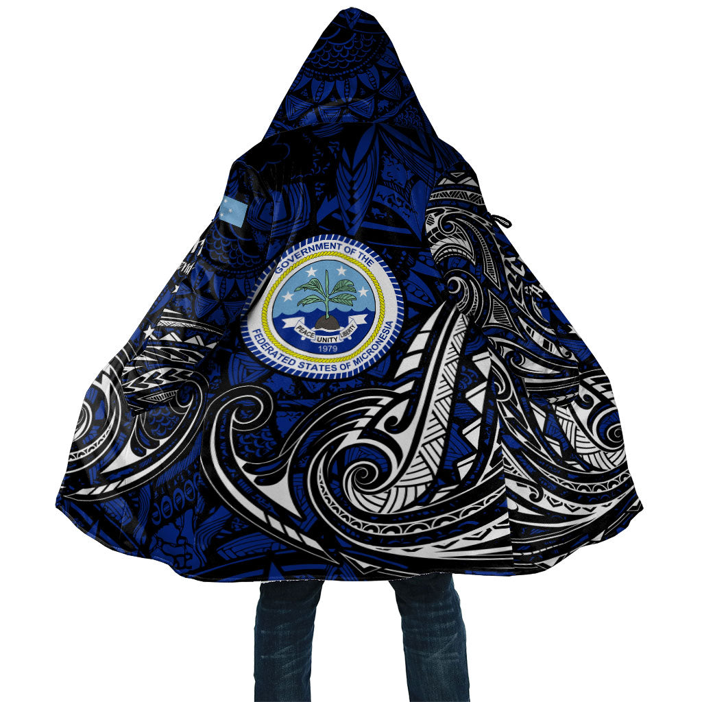 Micronesia Independence Day FSM Cloak Tribal Tattoo Pattern Flag Seal Heritage TS04 Unisex Blue Black - Polynesian Pride