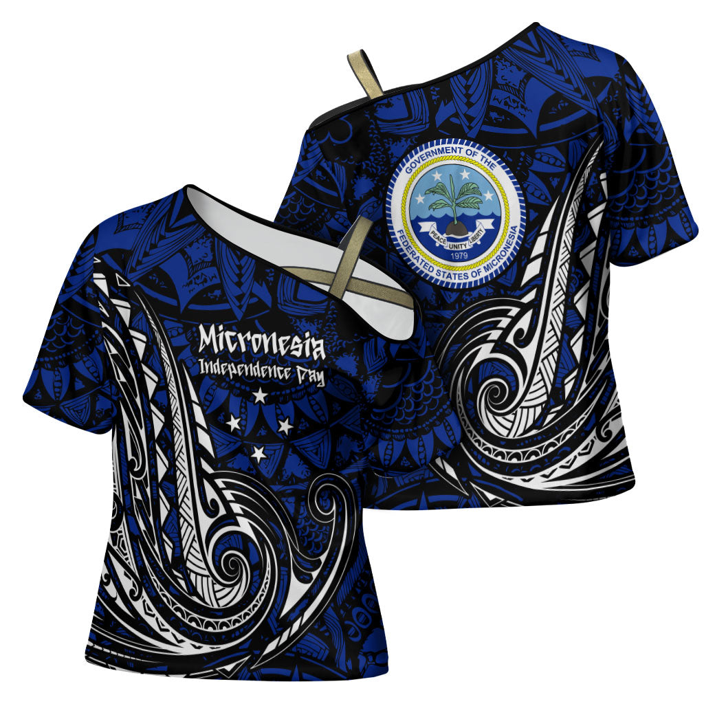 Micronesia Independence Day FSM Cross Shoulder Shirt Tribal Tattoo Pattern Flag Seal Heritage TS04 - Polynesian Pride