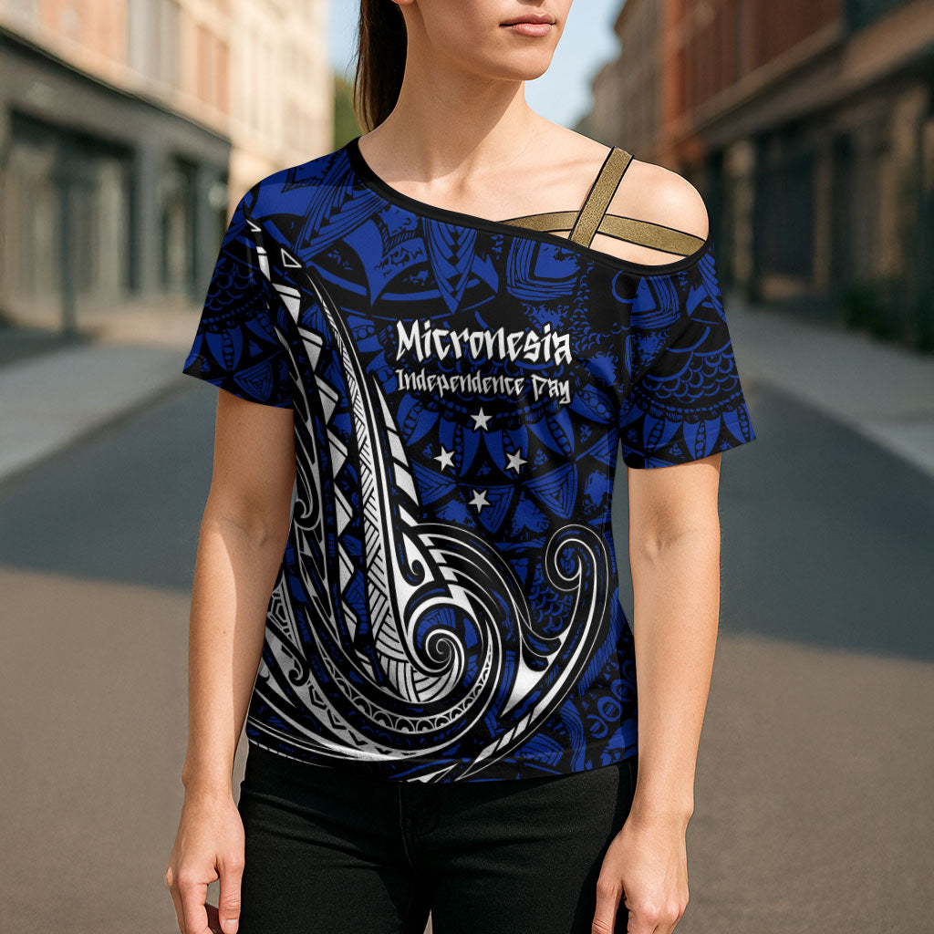 Micronesia Independence Day FSM Cross Shoulder Shirt Tribal Tattoo Pattern Flag Seal Heritage TS04 - Polynesian Pride