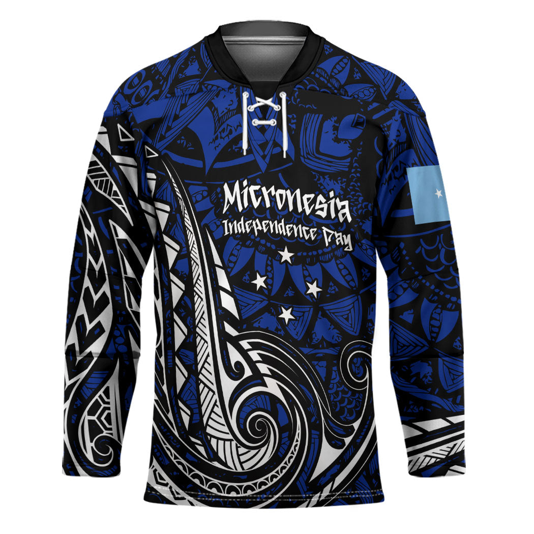 Micronesia Independence Day FSM Hockey Jersey Tribal Tattoo Pattern Flag Seal Heritage