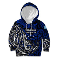 Micronesia Independence Day FSM Kid Hoodie Tribal Tattoo Pattern Flag Seal Heritage TS04 Hoodie Blue Black - Polynesian Pride