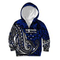 Micronesia Independence Day FSM Kid Hoodie Tribal Tattoo Pattern Flag Seal Heritage TS04 Zip Hoodie Blue Black - Polynesian Pride