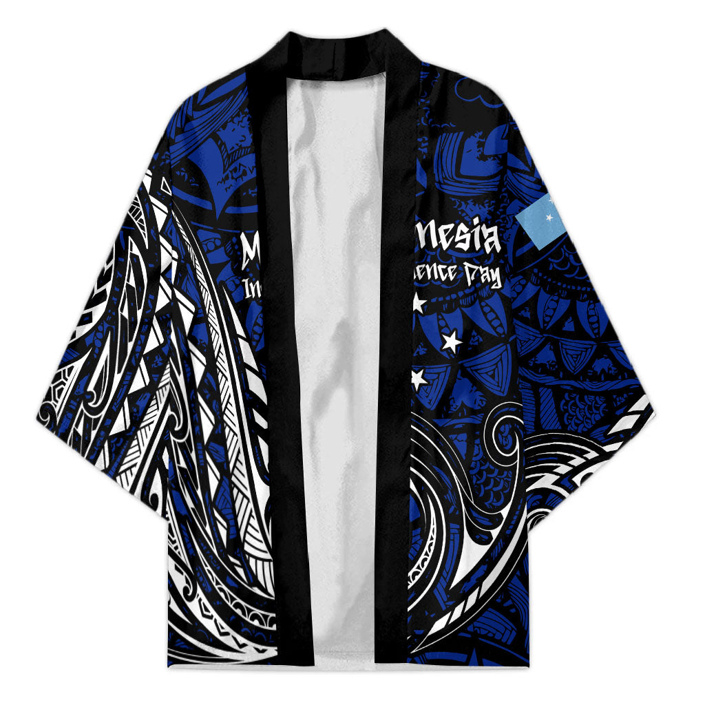Micronesia Independence Day FSM Kimono Tribal Tattoo Pattern Flag Seal Heritage TS04 Unisex Blue Black - Polynesian Pride
