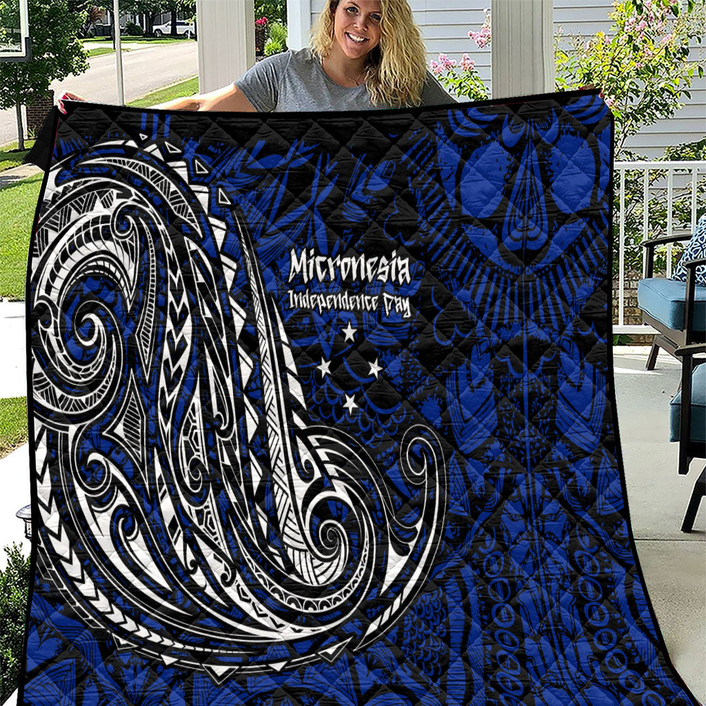Micronesia Independence Day FSM Quilt Tribal Tattoo Pattern Flag Seal Heritage TS04 Blue Black - Polynesian Pride