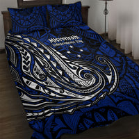 Micronesia Independence Day FSM Quilt Bed Set Tribal Tattoo Pattern Flag Seal Heritage TS04 Blue Black - Polynesian Pride