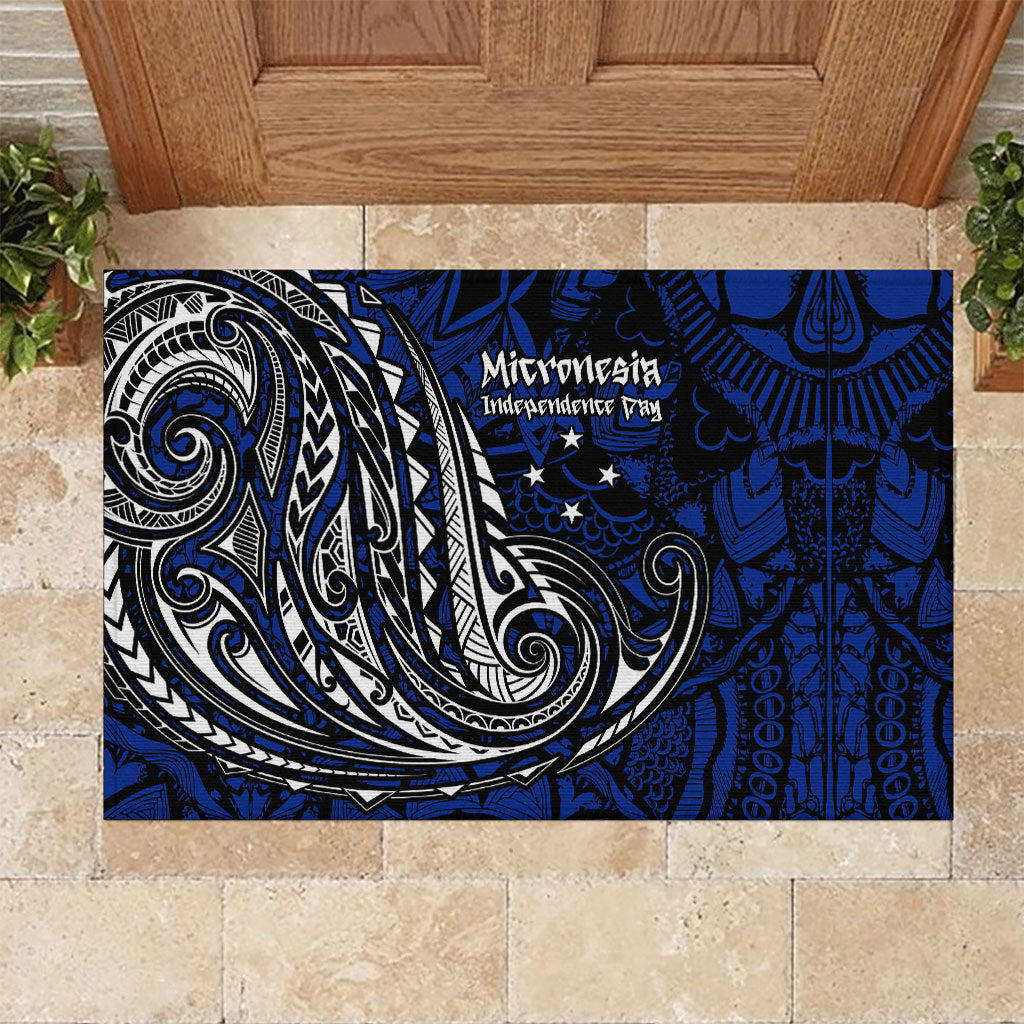Micronesia Independence Day FSM Rubber Doormat Tribal Tattoo Pattern Flag Seal Heritage TS04 Blue Black - Polynesian Pride