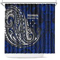 Micronesia Independence Day FSM Shower Curtain Tribal Tattoo Pattern Flag Seal Heritage TS04 Blue Black - Polynesian Pride