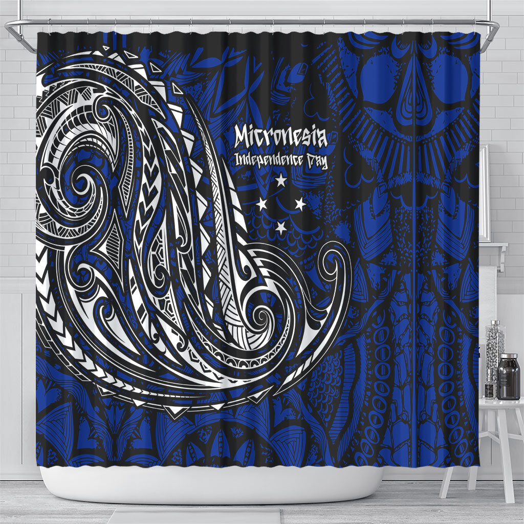 Micronesia Independence Day FSM Shower Curtain Tribal Tattoo Pattern Flag Seal Heritage TS04 - Polynesian Pride