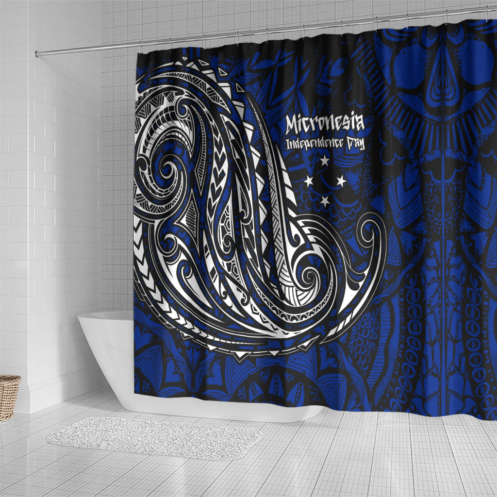 Micronesia Independence Day FSM Shower Curtain Tribal Tattoo Pattern Flag Seal Heritage TS04 - Polynesian Pride