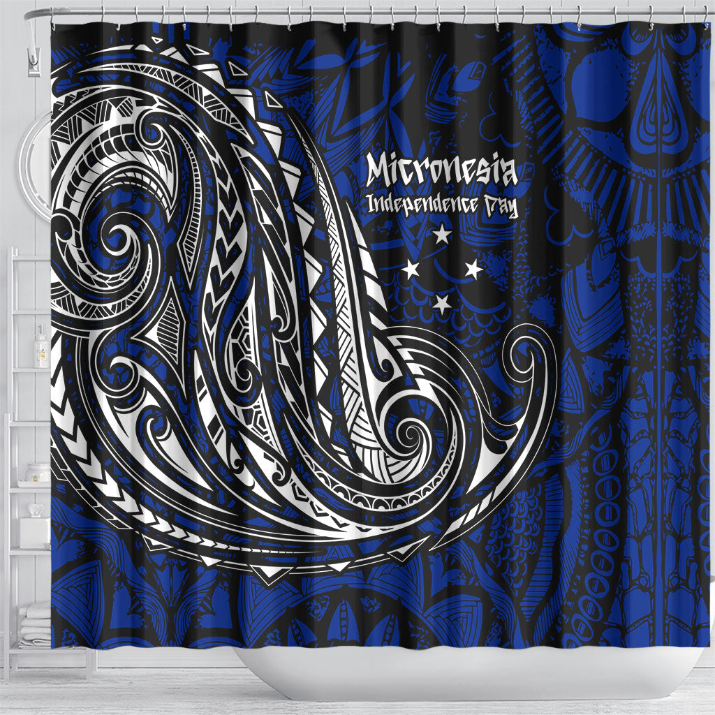 Micronesia Independence Day FSM Shower Curtain Tribal Tattoo Pattern Flag Seal Heritage TS04 - Polynesian Pride