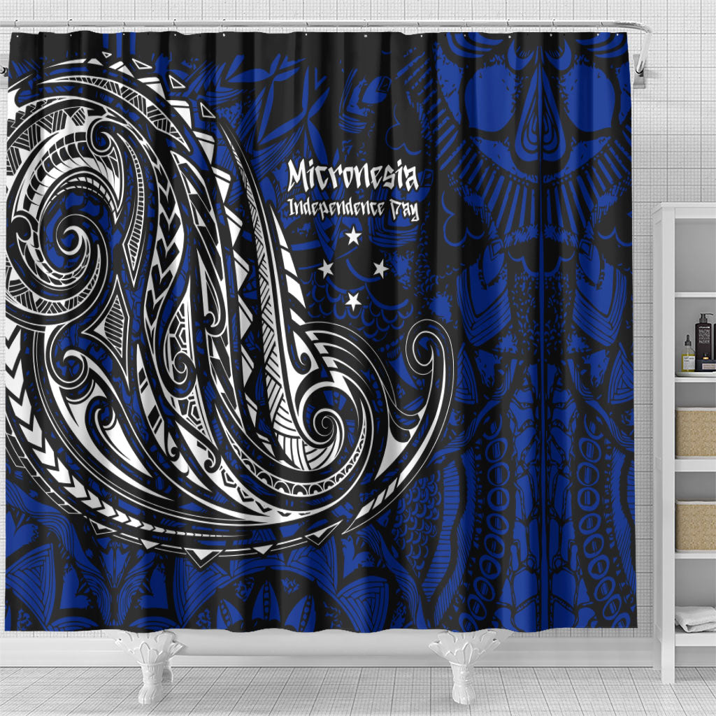Micronesia Independence Day FSM Shower Curtain Tribal Tattoo Pattern Flag Seal Heritage TS04 - Polynesian Pride