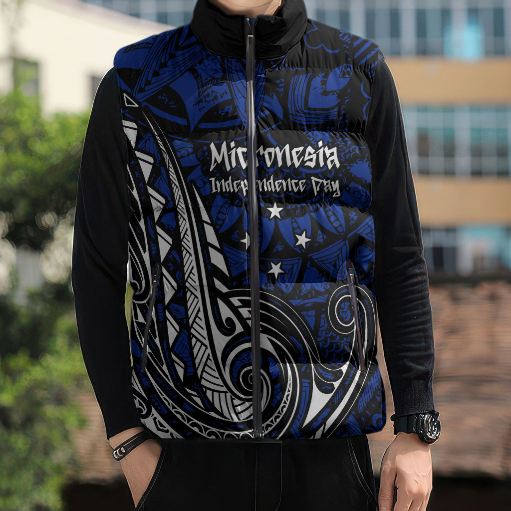 Micronesia Independence Day FSM Sleeveless Puffer Jacket Tribal Tattoo Pattern Flag Seal Heritage TS04 - Polynesian Pride