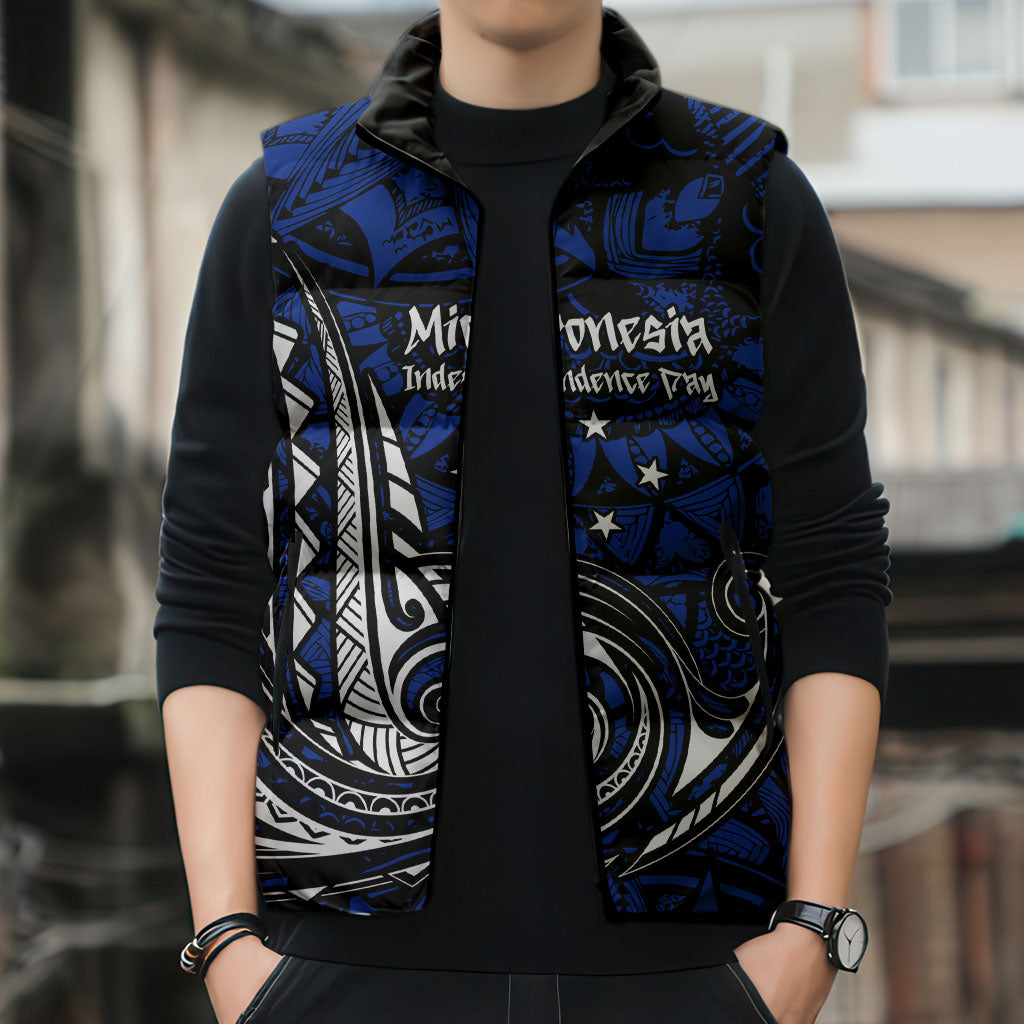 Micronesia Independence Day FSM Sleeveless Puffer Jacket Tribal Tattoo Pattern Flag Seal Heritage TS04 - Polynesian Pride
