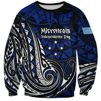 Micronesia Independence Day FSM Sweatshirt Tribal Tattoo Pattern Flag Seal Heritage TS04 Unisex Blue Black - Polynesian Pride