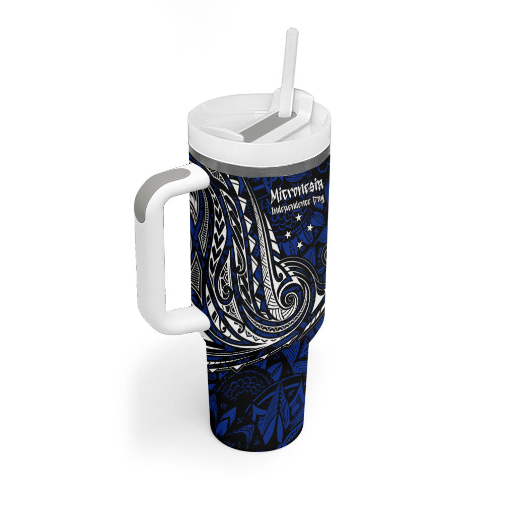 Micronesia Independence Day FSM Tumbler With Handle Tribal Tattoo Pattern Flag Seal Heritage TS04 - Polynesian Pride