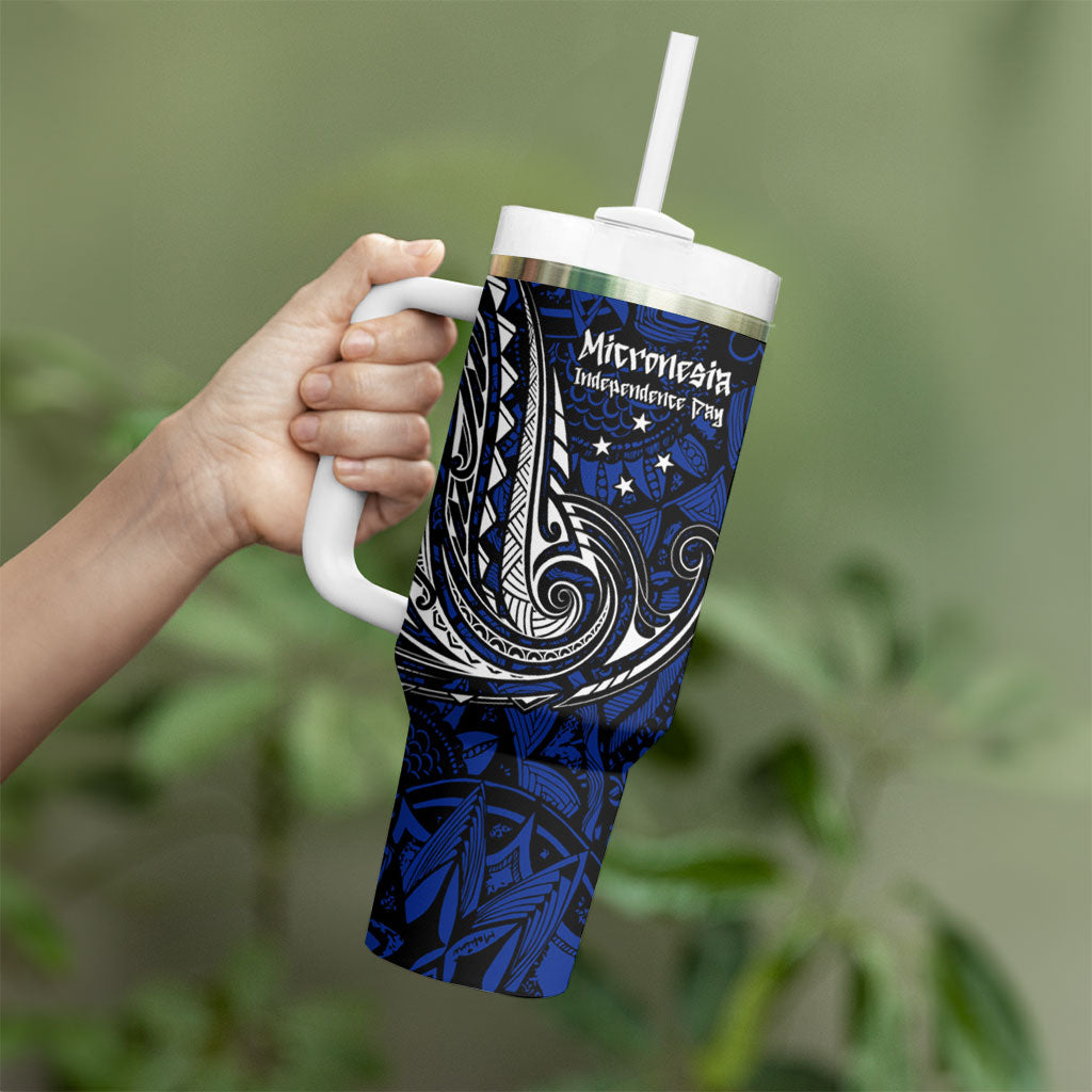 Micronesia Independence Day FSM Tumbler With Handle Tribal Tattoo Pattern Flag Seal Heritage TS04 - Polynesian Pride